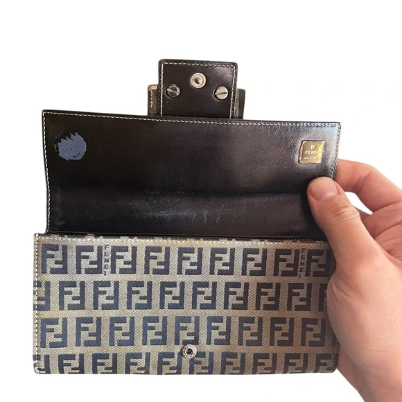 Authentic Vintage Fendi Zucchino Canvas Long Wallet - Navy & Beige - EUC - Picture 4 of 15